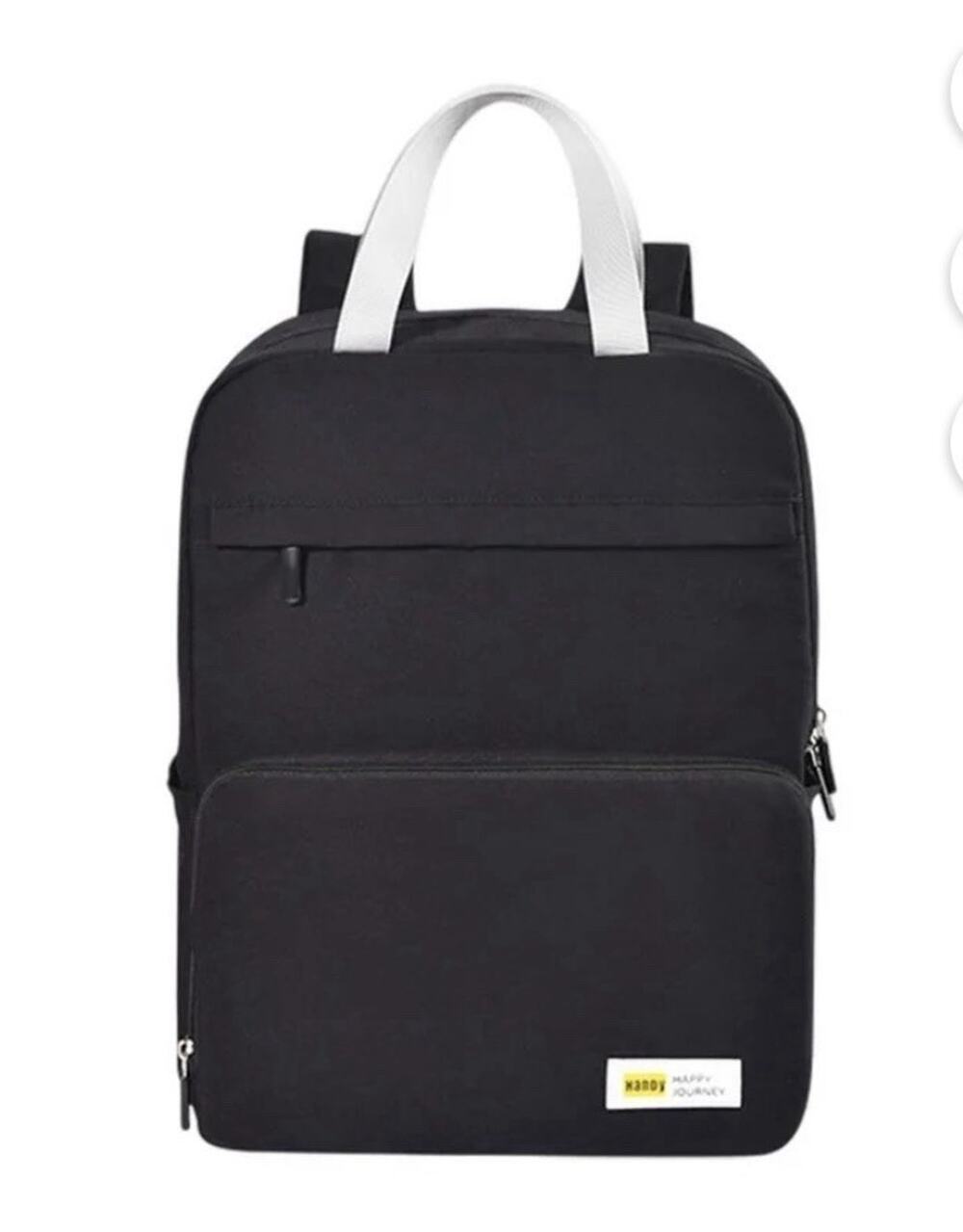 Handy Foldable Backpack Black Solid Top Handle Zipper Accents Women